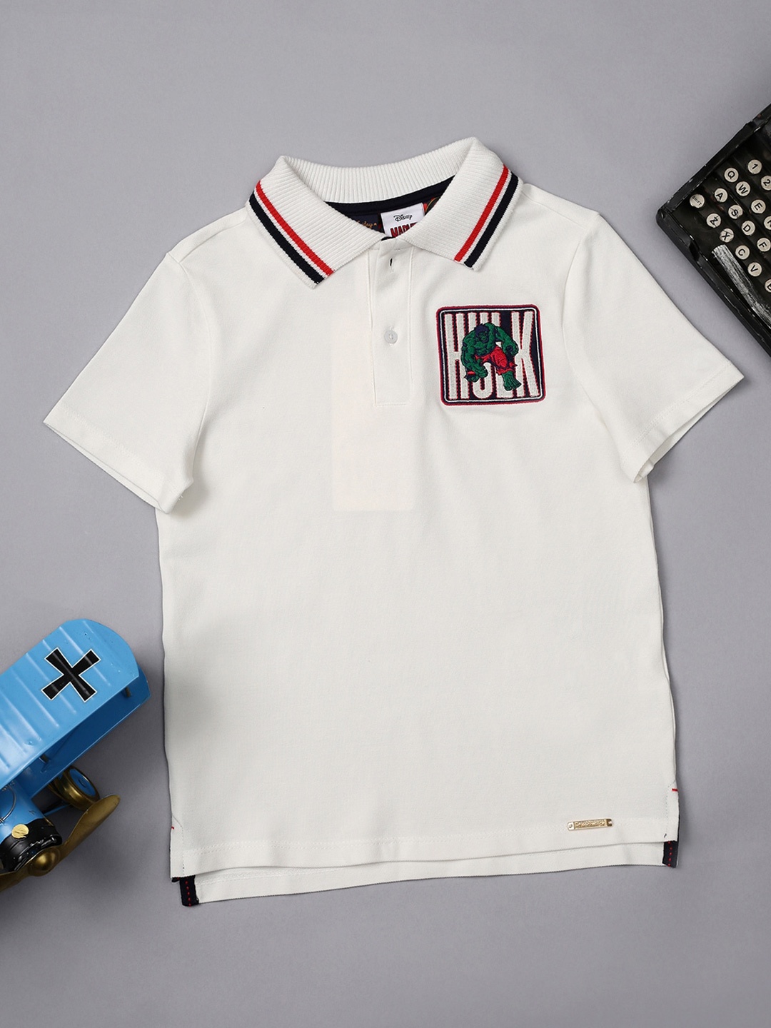 

One Friday Boys Typography Polo Collar Short Sleeves Cotton T-shirt, Off white