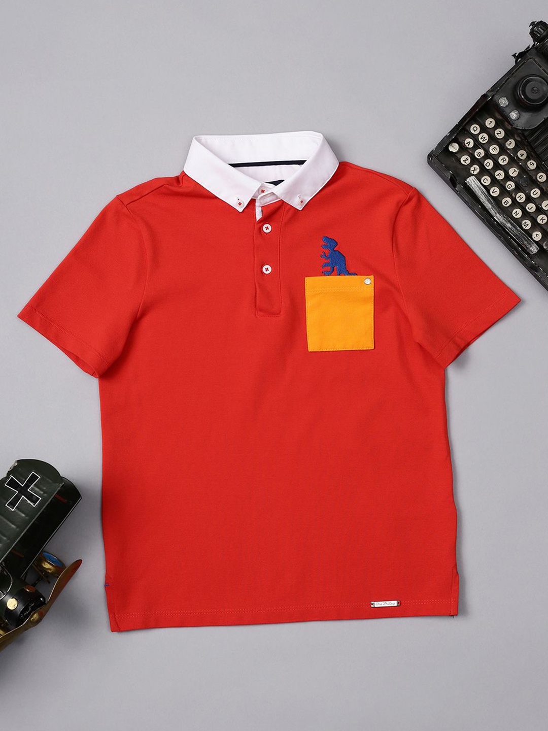 

One Friday Boys Polo Collar Short Sleeves Regular Fit Cotton T-shirt, Red