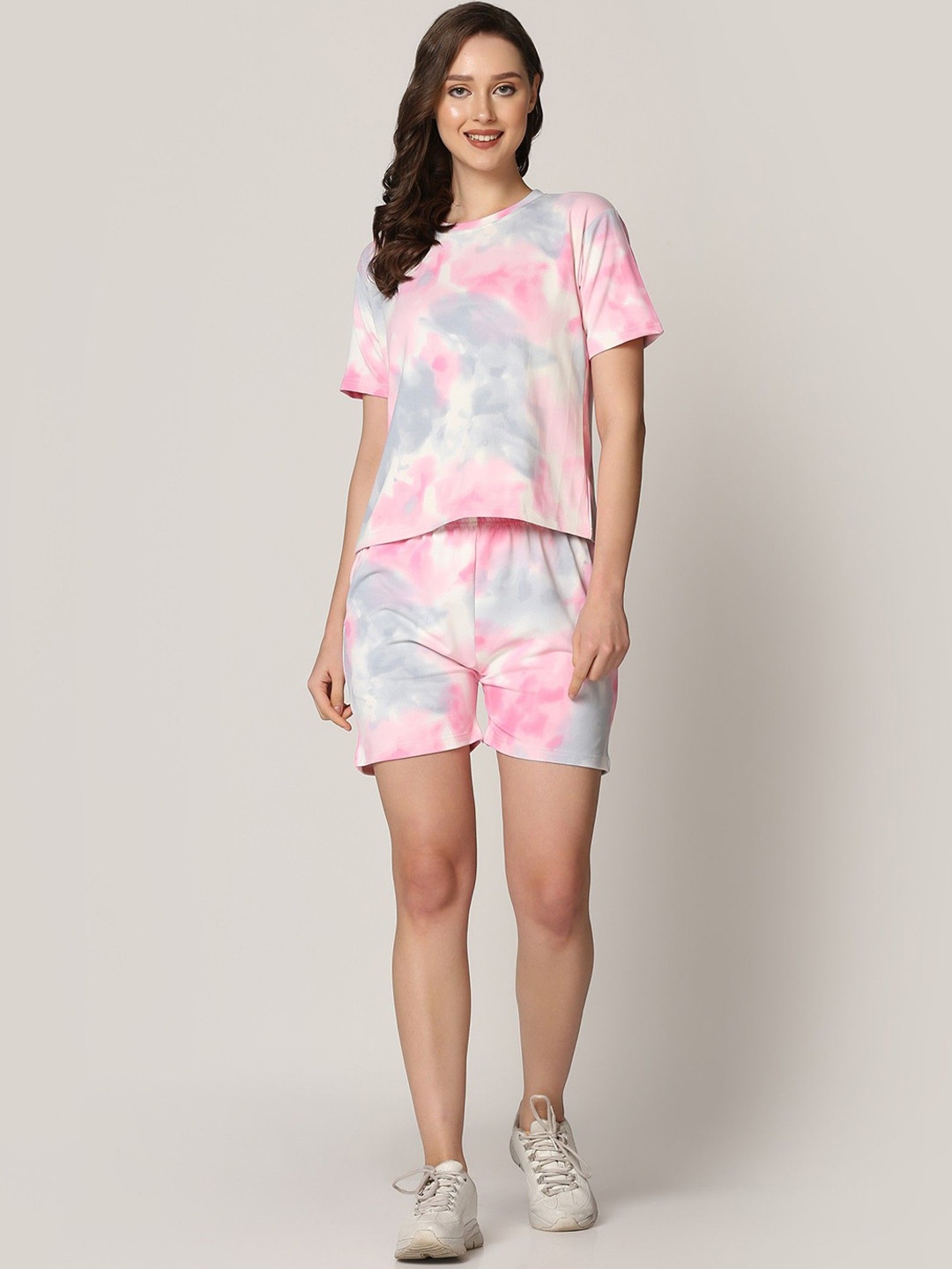 

Xivir Tie and Dye Pure Cotton Night Suit, Pink