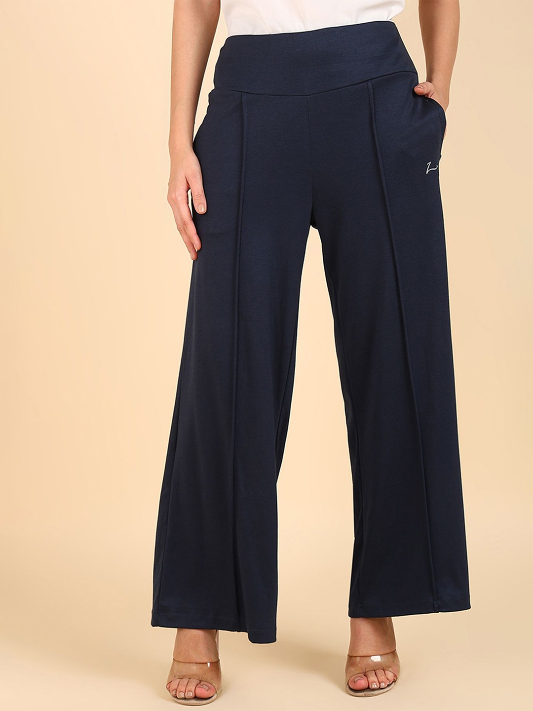 

House Of Zelena Wide Leg High Rise Maternity Palazzos, Navy blue