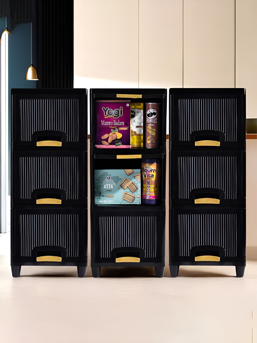 

Kuber Industries Black 9 Pieces Regular Folding Cabinet Storage Organizer