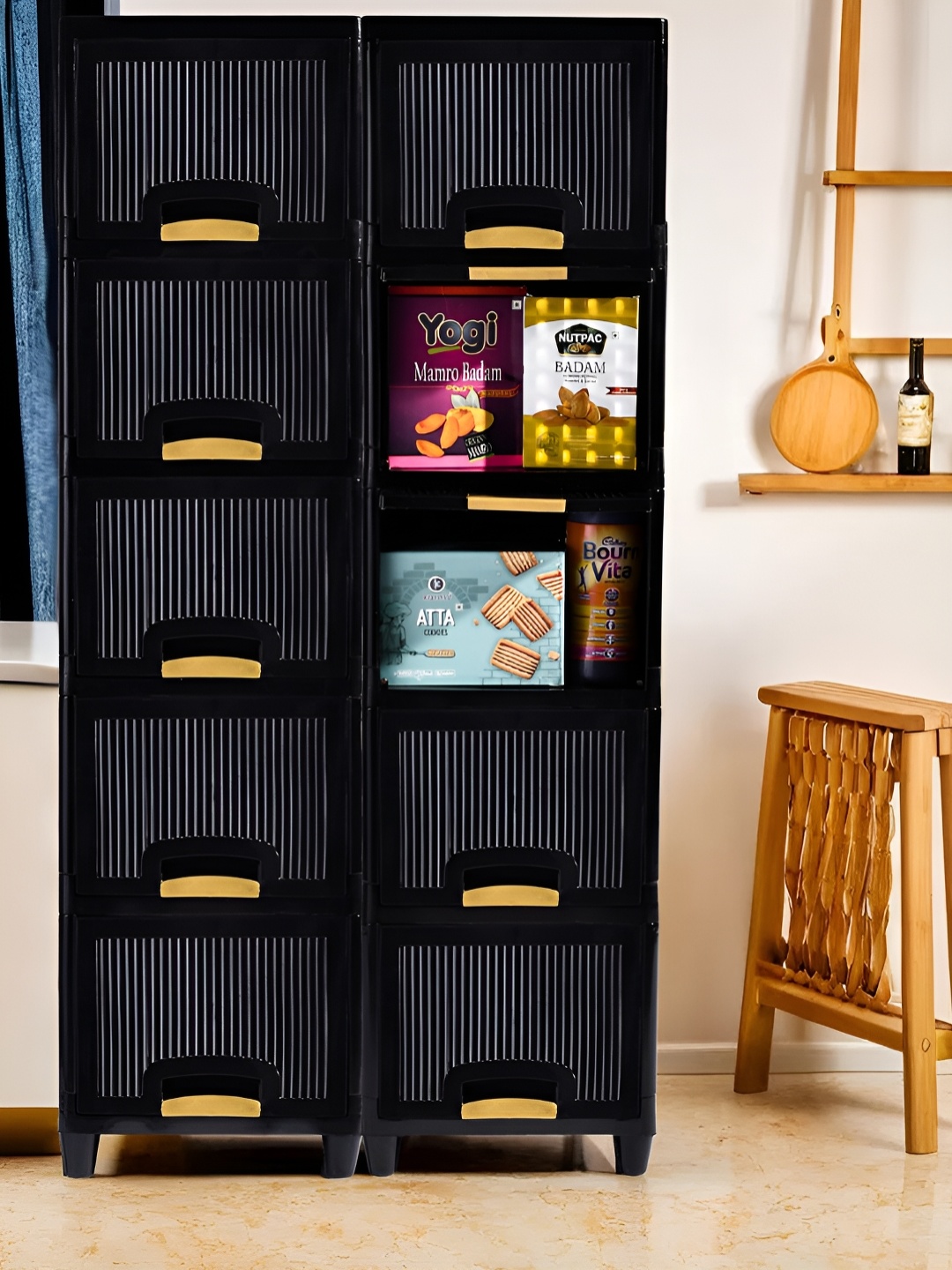 

Kuber Industries Black 10 Pieces Folding Cabinet Storage Organizer