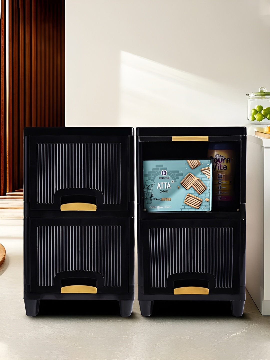 

Kuber Industries Black 4 Pieces Regular Folding Cabinet Storage Organizer