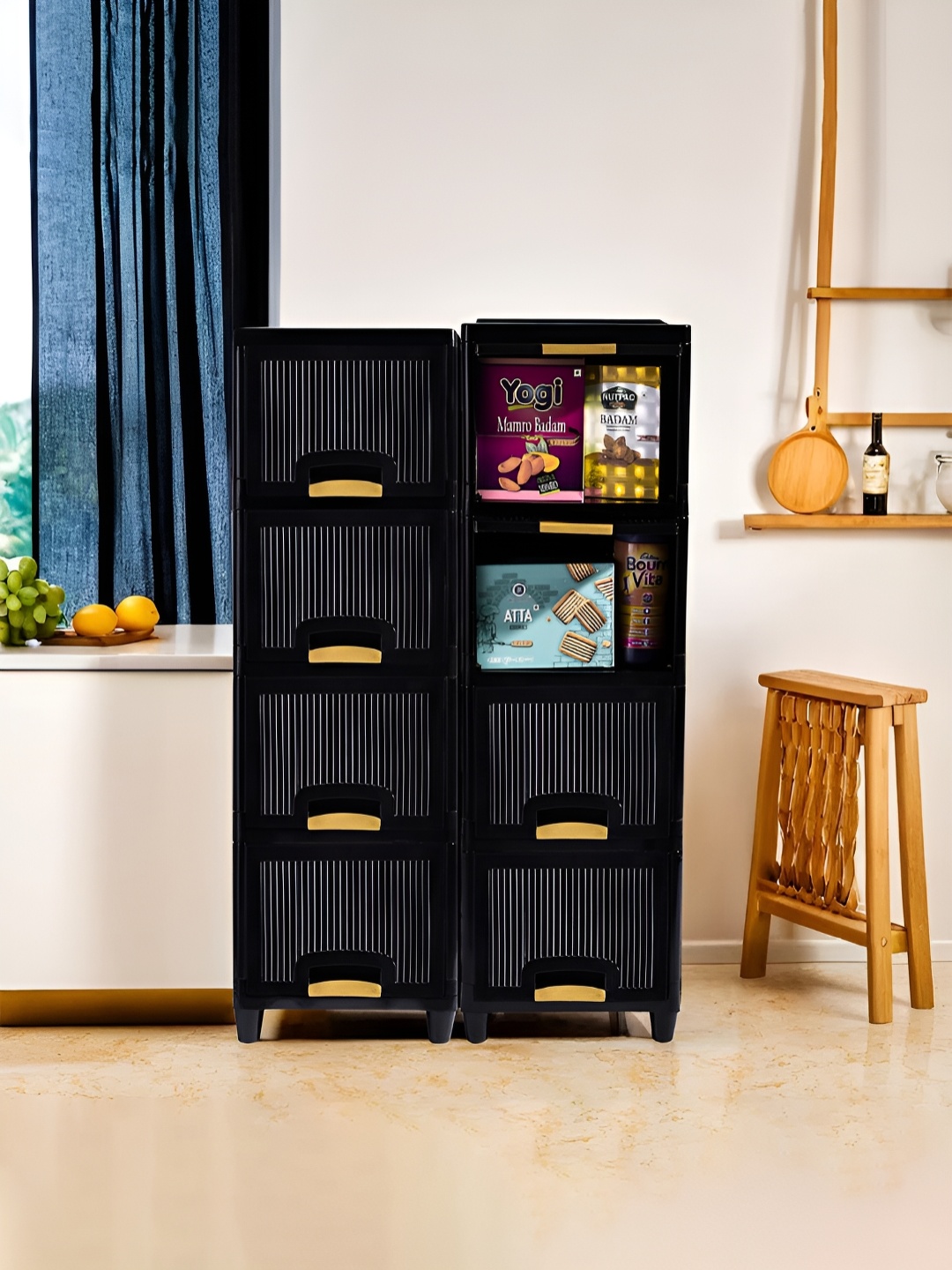 

Kuber Industries Black 8 Pieces Regular Folding Cabinet Storage Organizer
