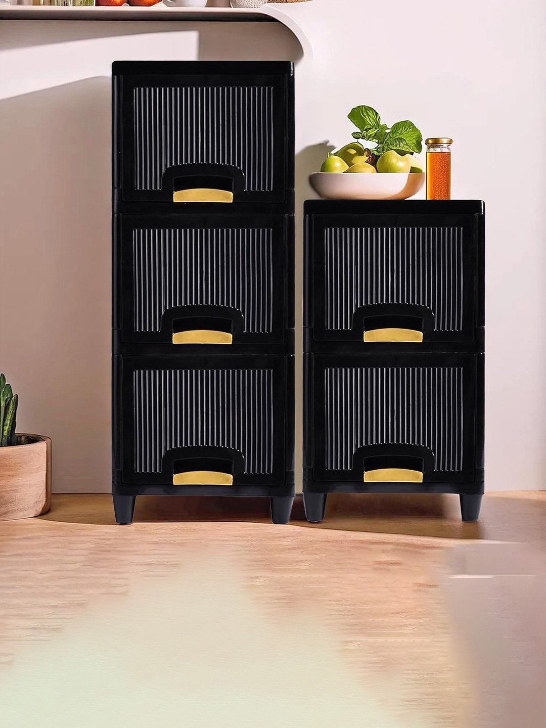 

Kuber Industries Black 5 Pieces Folding Cabinet Storage Organizer