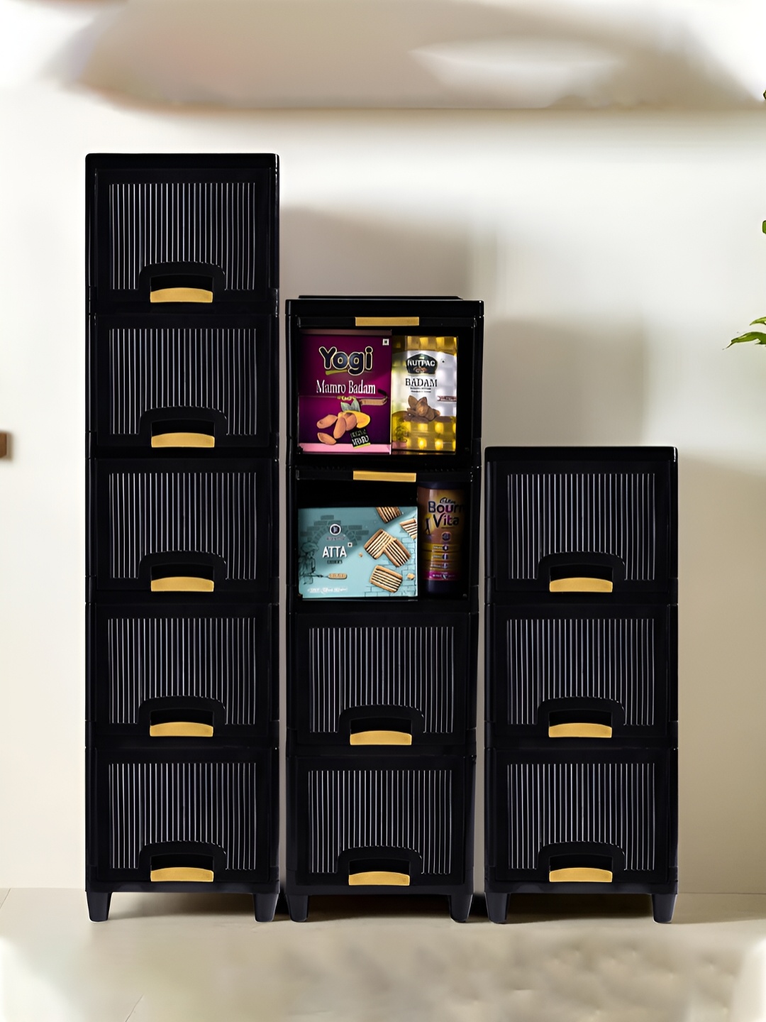 

Kuber Industries Black 12 Pieces Regular Folding Cabinet Storage Organizers
