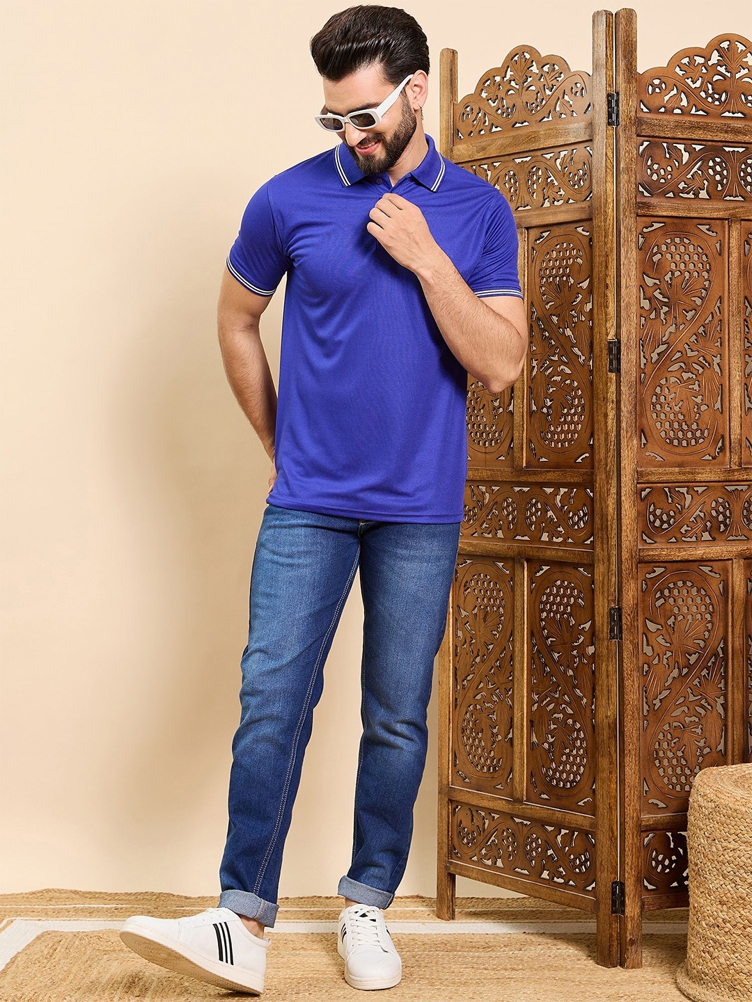 

HERE&NOW Polo Collar Short Sleeves Slim Fit T-Shirt, Blue