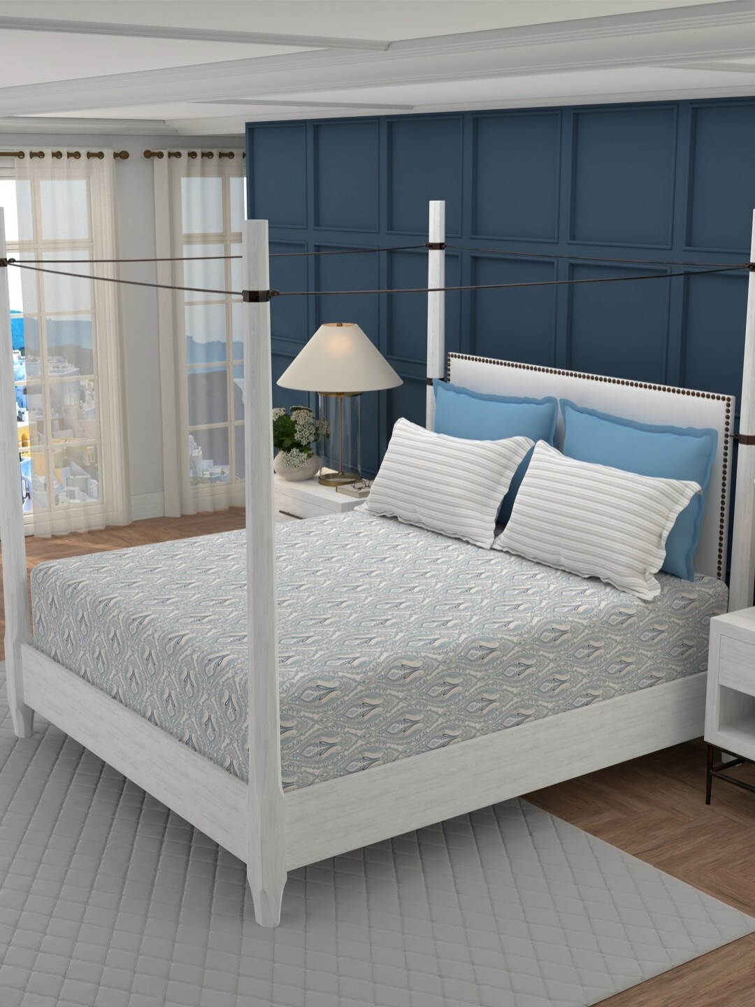 

MYTRIDENT Serena Classic Mood Indigo Flat 200TC King Cotton Bedsheet with 2 Pillow Covers, Blue