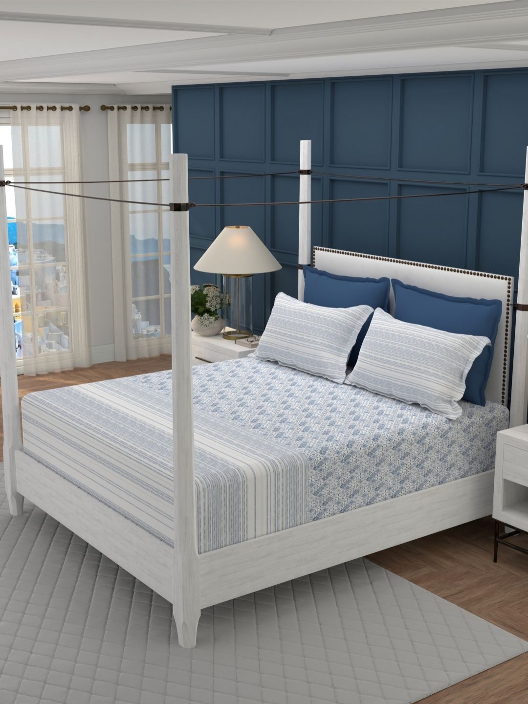

MYTRIDENT Celeste Classic Mood Indigo Flat 200TC King Cotton Bedsheet with 2 Pillow Covers, Grey