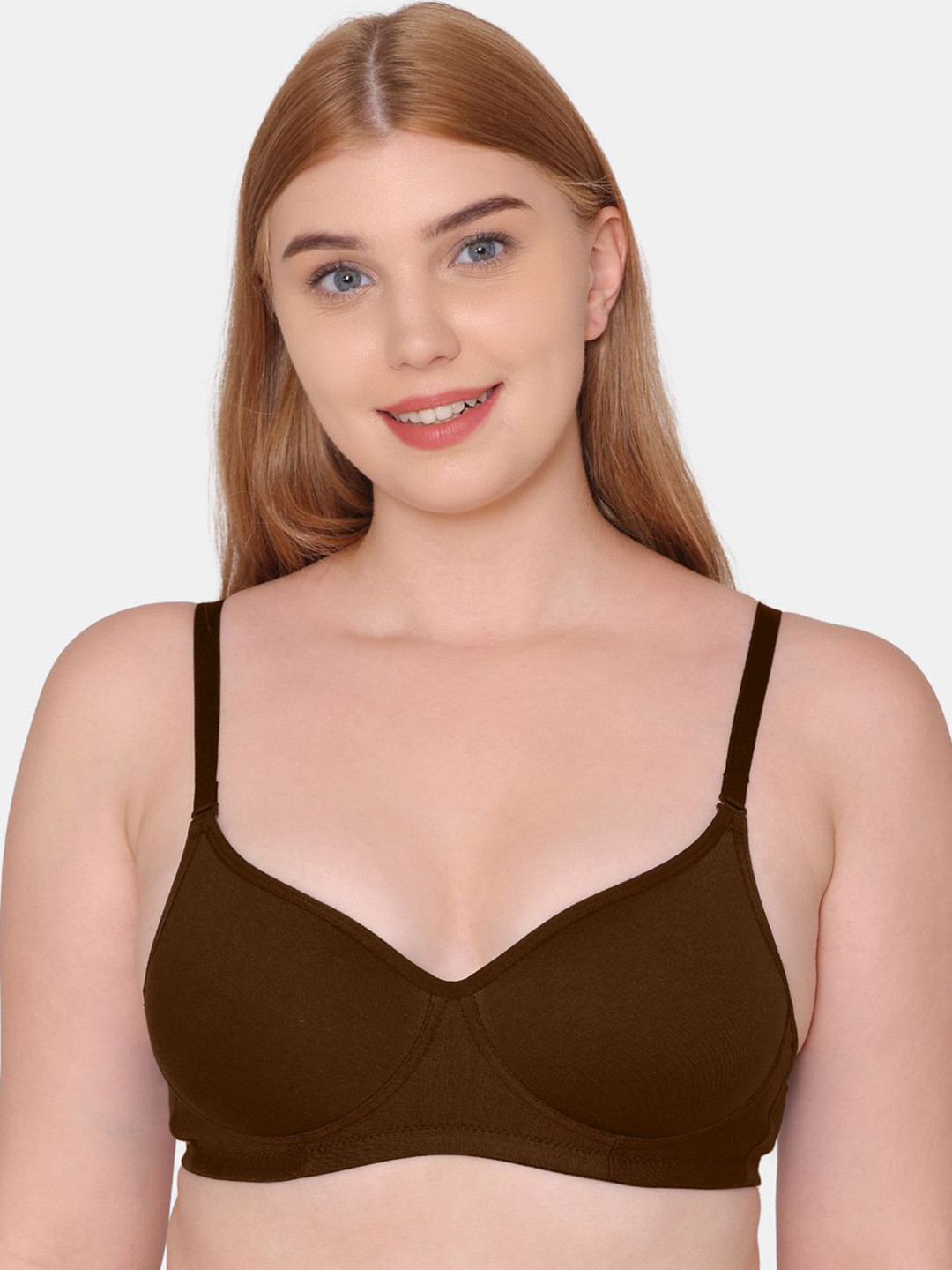 

KOMLI Full Coverage Lightly Padded Cotton T-shirt Bra With All Day Comfort, Coffee brown