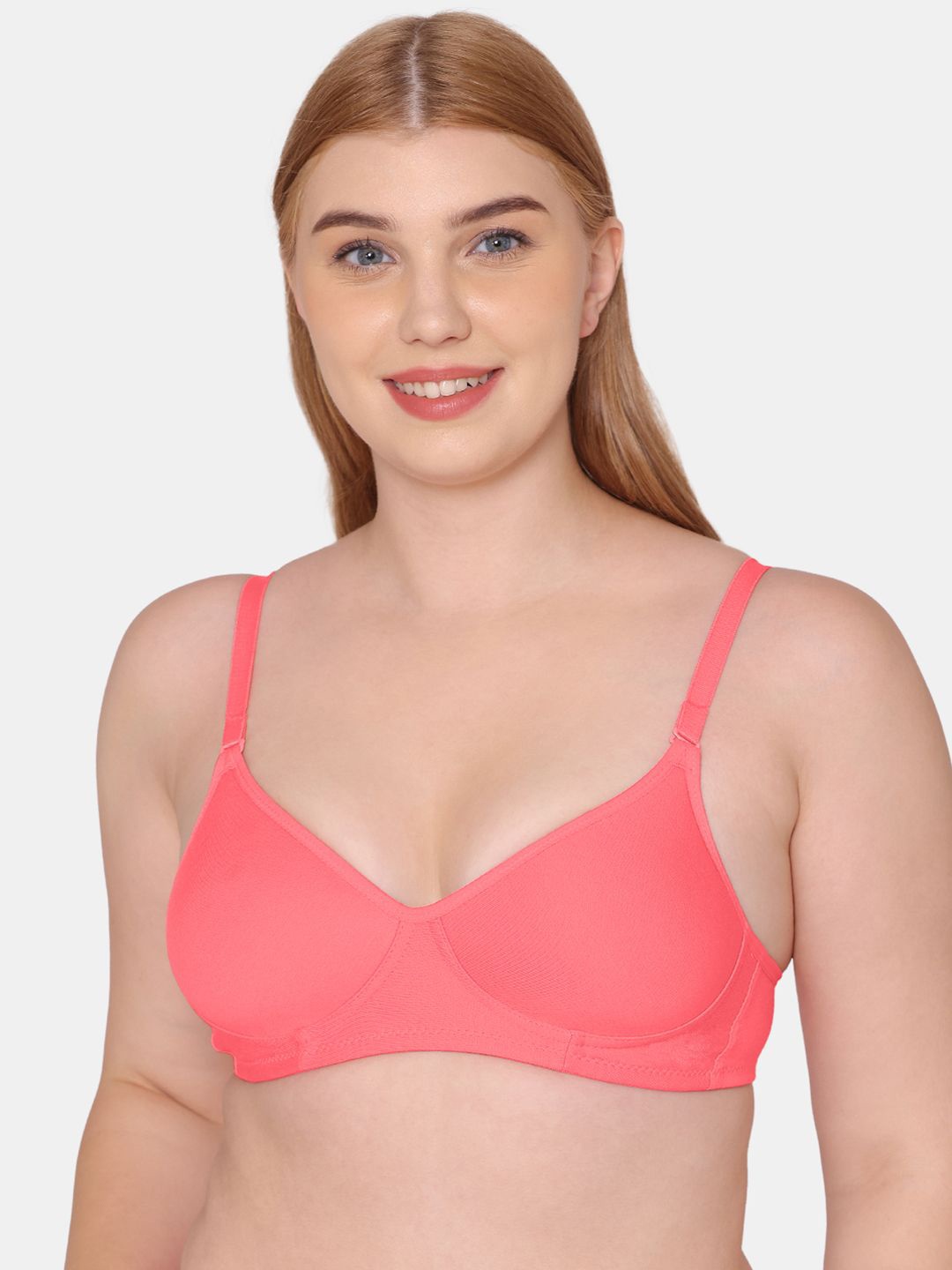 

KOMLI Full Coverage Lightly Padded Cotton T-shirt Bra- All Day Comfort, Coral