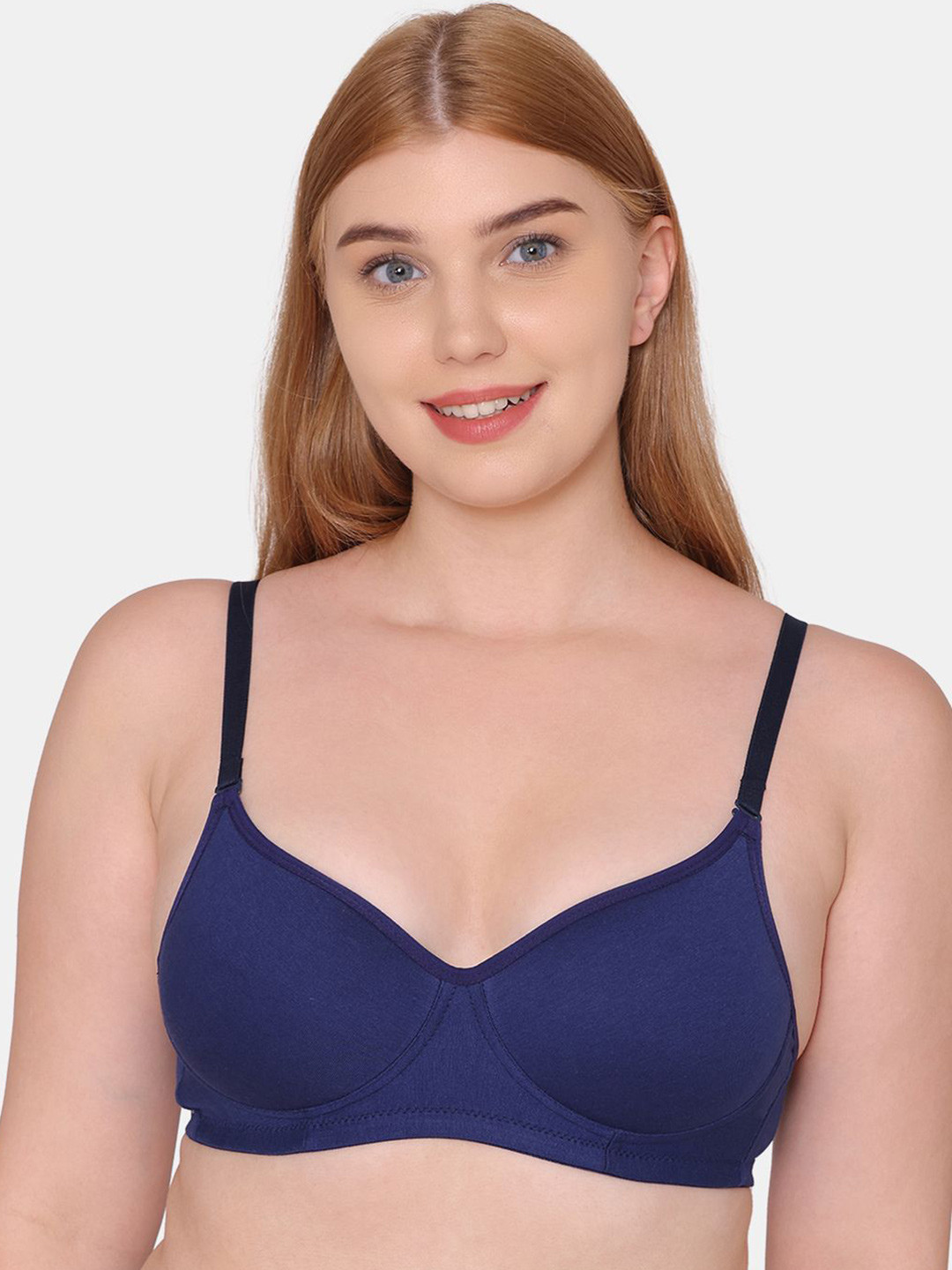 

KOMLI Full Coverage Lightly Padded Cotton T-shirt Bra With All Day Comfort, Navy blue