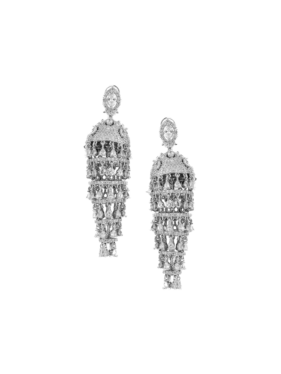 

Vivinia by Vidhi Rhodium-Plated Contemporary Jhumkas Earrings, Silver