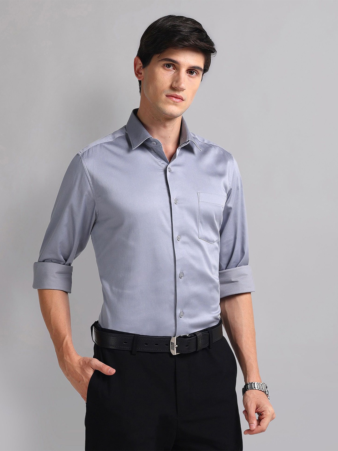 

AD By Arvind Convertible 3 Collar Modern Fit Formal Shirt, Grey