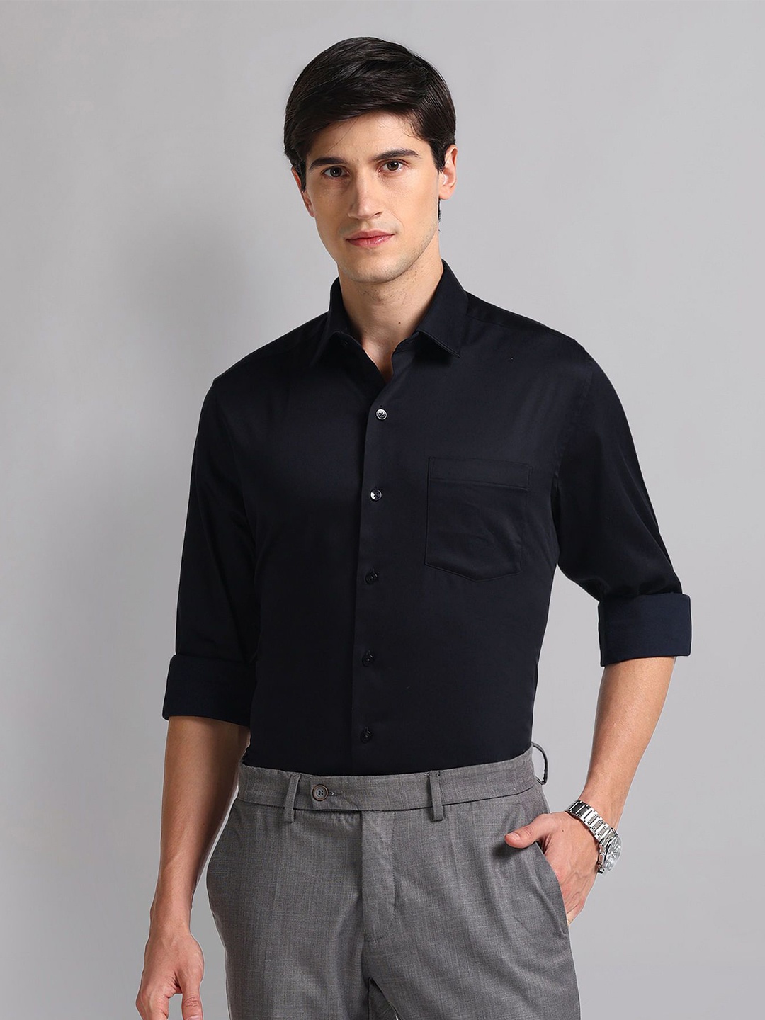 

AD By Arvind Convertible 3 Collar Modern Fit Formal Shirt, Blue