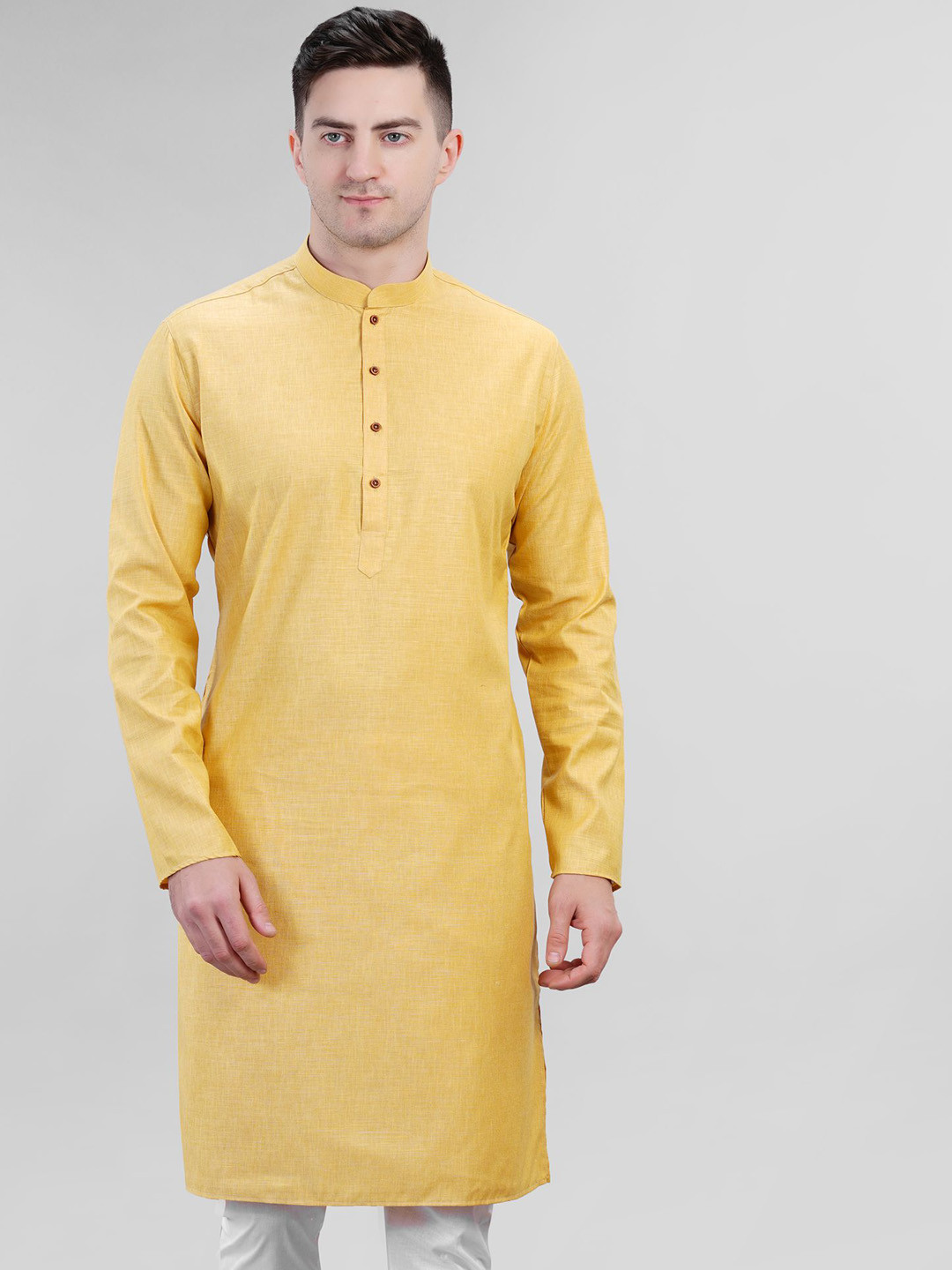 

LA'SCOOT Mandarin Collar Regular Pure Cotton Straight Kurta with Pyjamas, Yellow