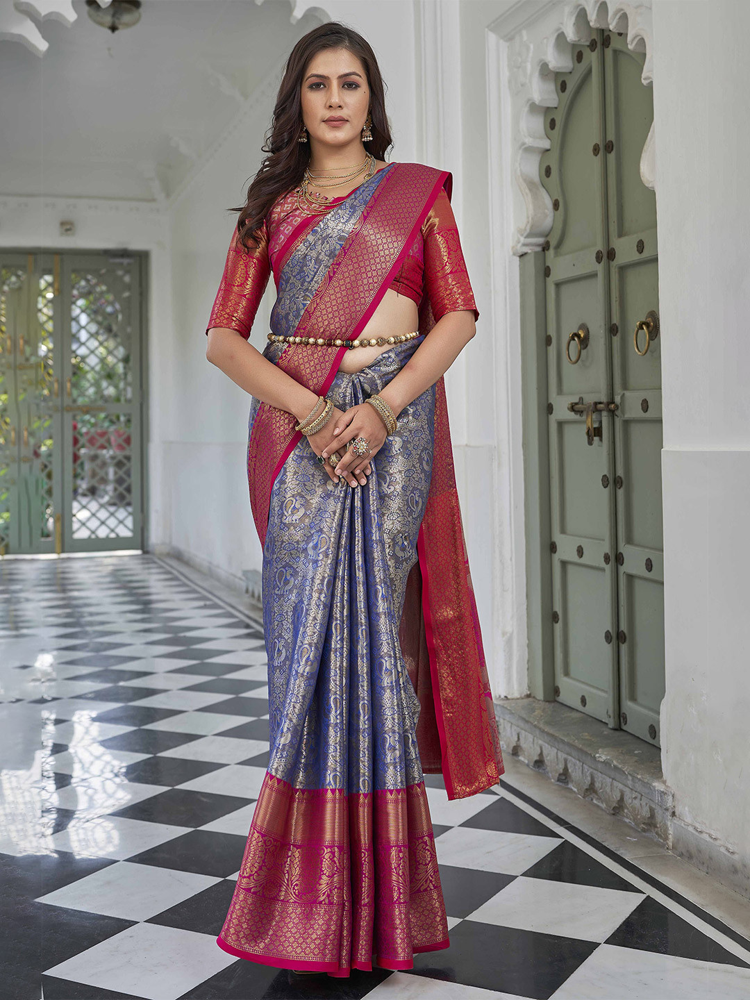 

Tankori Woven Design Zari Pure Silk Dharmavaram Saree, Blue