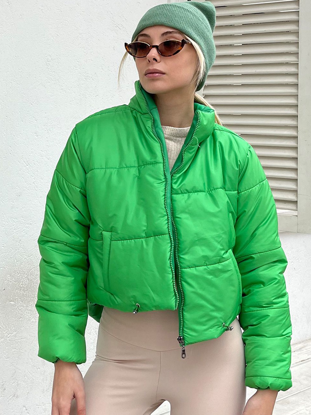 

Trend Alacati stili Crop Puffer Jacket, Green