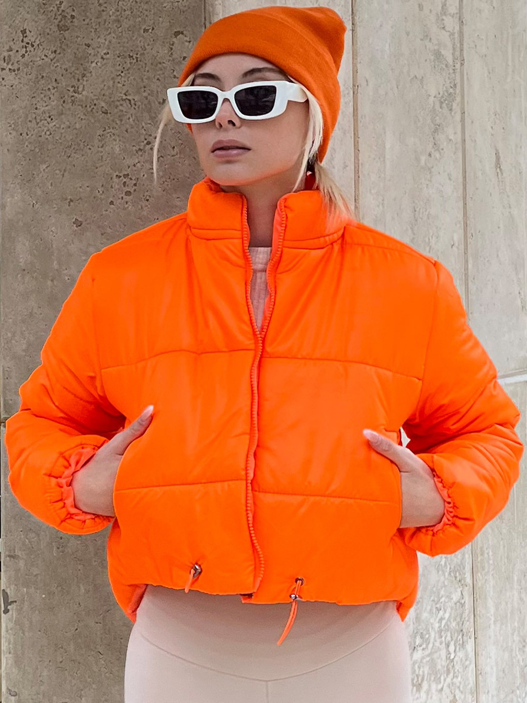 

Trend Alacati stili Hooded Crop Puffer Jacket, Orange