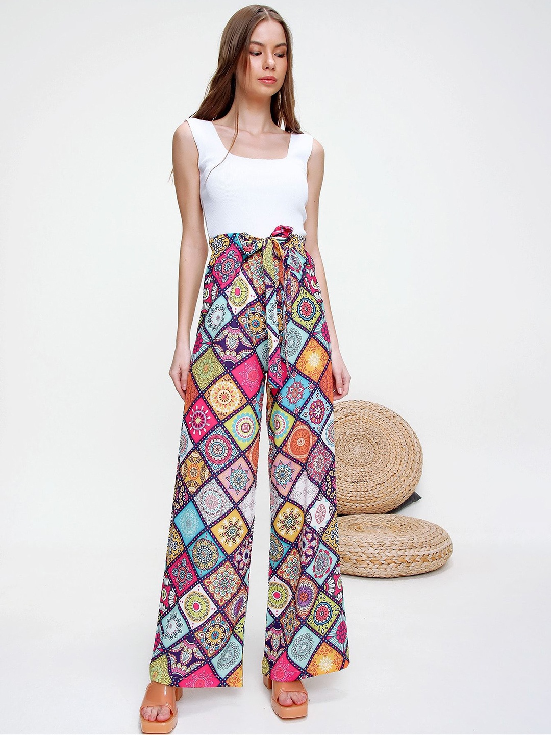 

Trend Alacati stili Blue Women Floral Printed Trouser