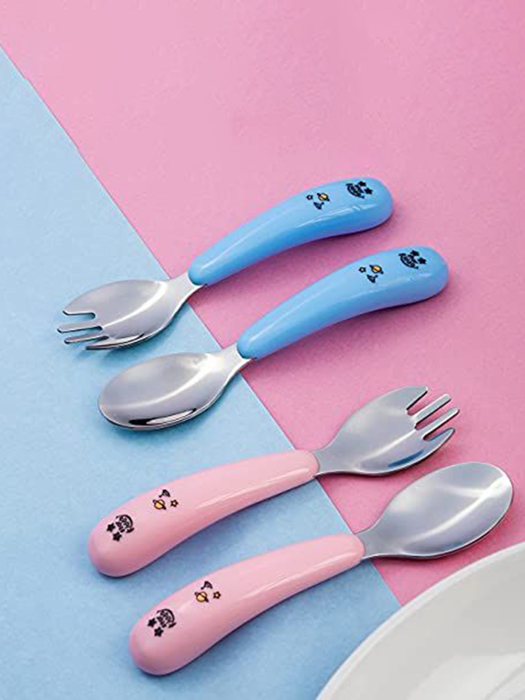 

Starkiddo Kids Pink & Blue 2 Pieces Steel Cutlery Set