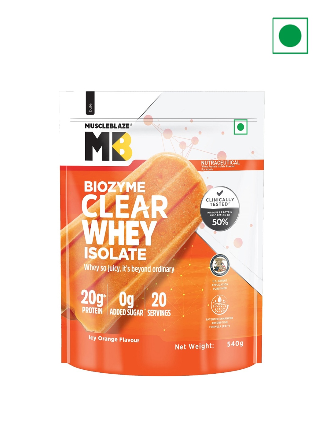

MuscleBlaze Biozyme Clear Whey Protein Isolate -540 g, Orange