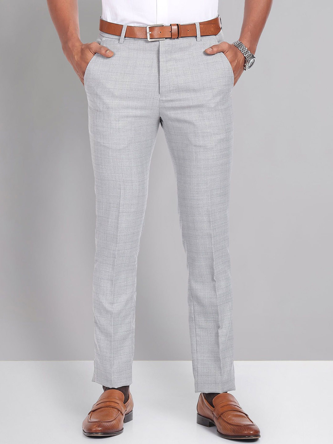 

AD By Arvind Men Mid Rise Slim Fit Formal Trouser, Grey