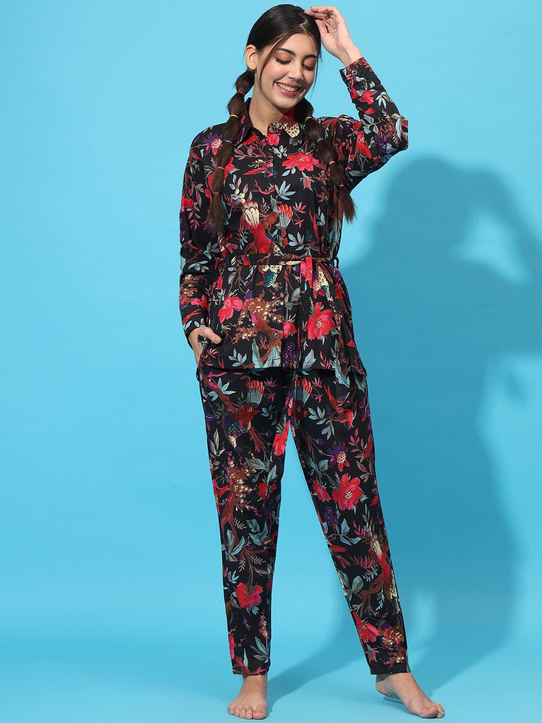 

SEPHANI Printed Pure Cotton Top & Trousers, Black