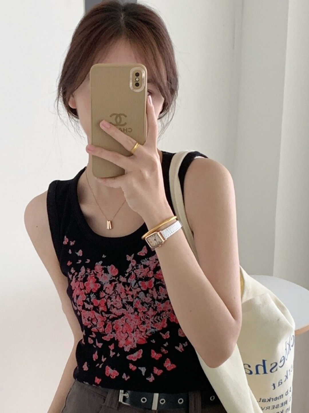 

StyleCast Floral Print Tank Top, Black