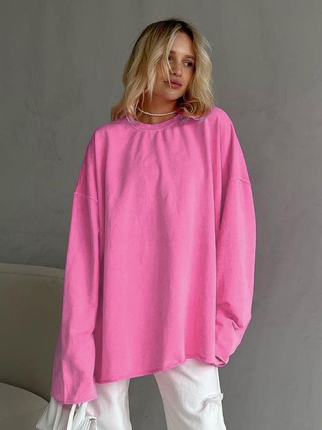 

StyleCast Pink Round Neck Cotton Boxy Top