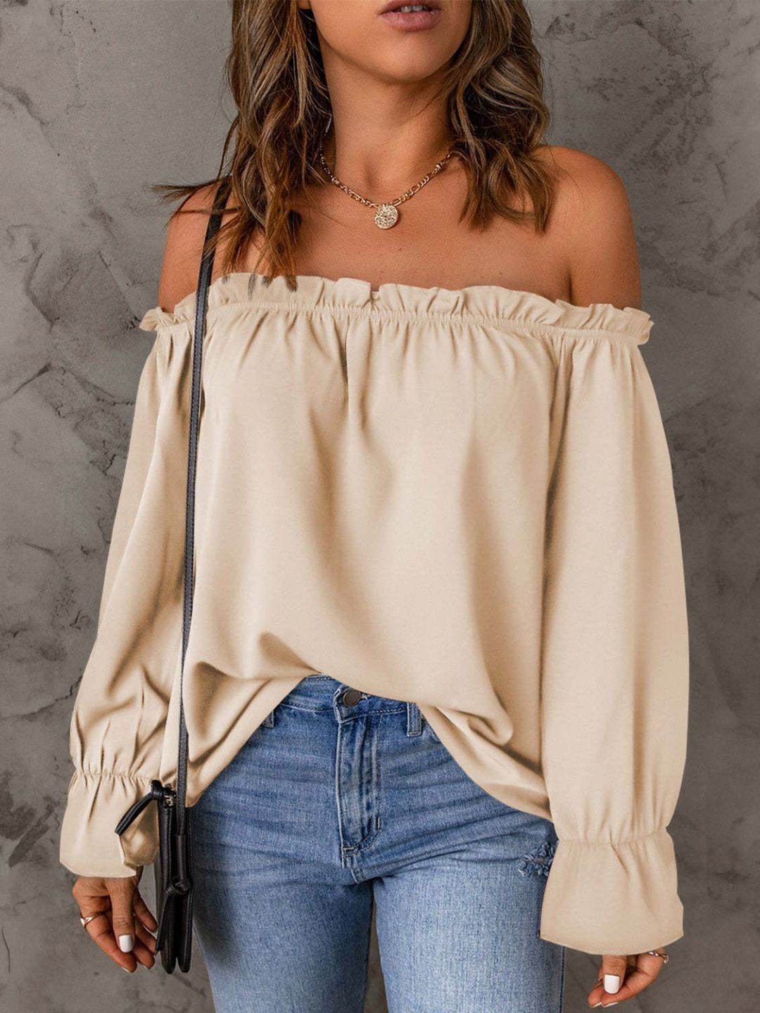 

StyleCast Off-Shoulder Bell Sleeves Bardot Top, Cream
