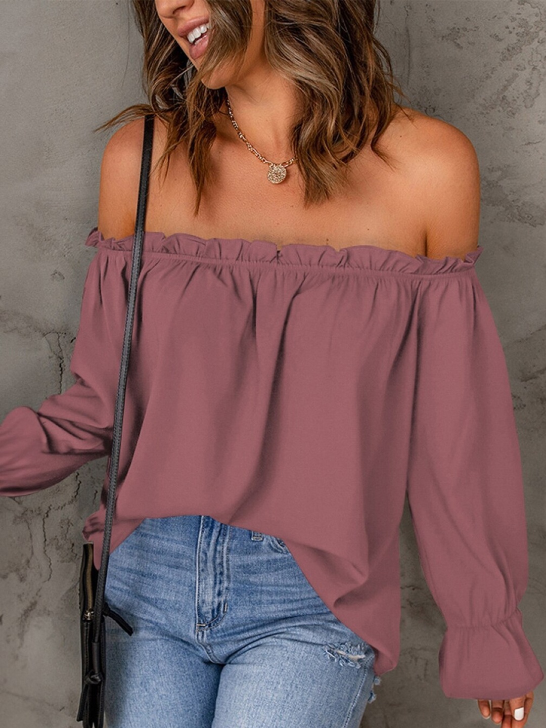 

StyleCast Off-Shoulder Bell Sleeves Bardot Top, Burgundy