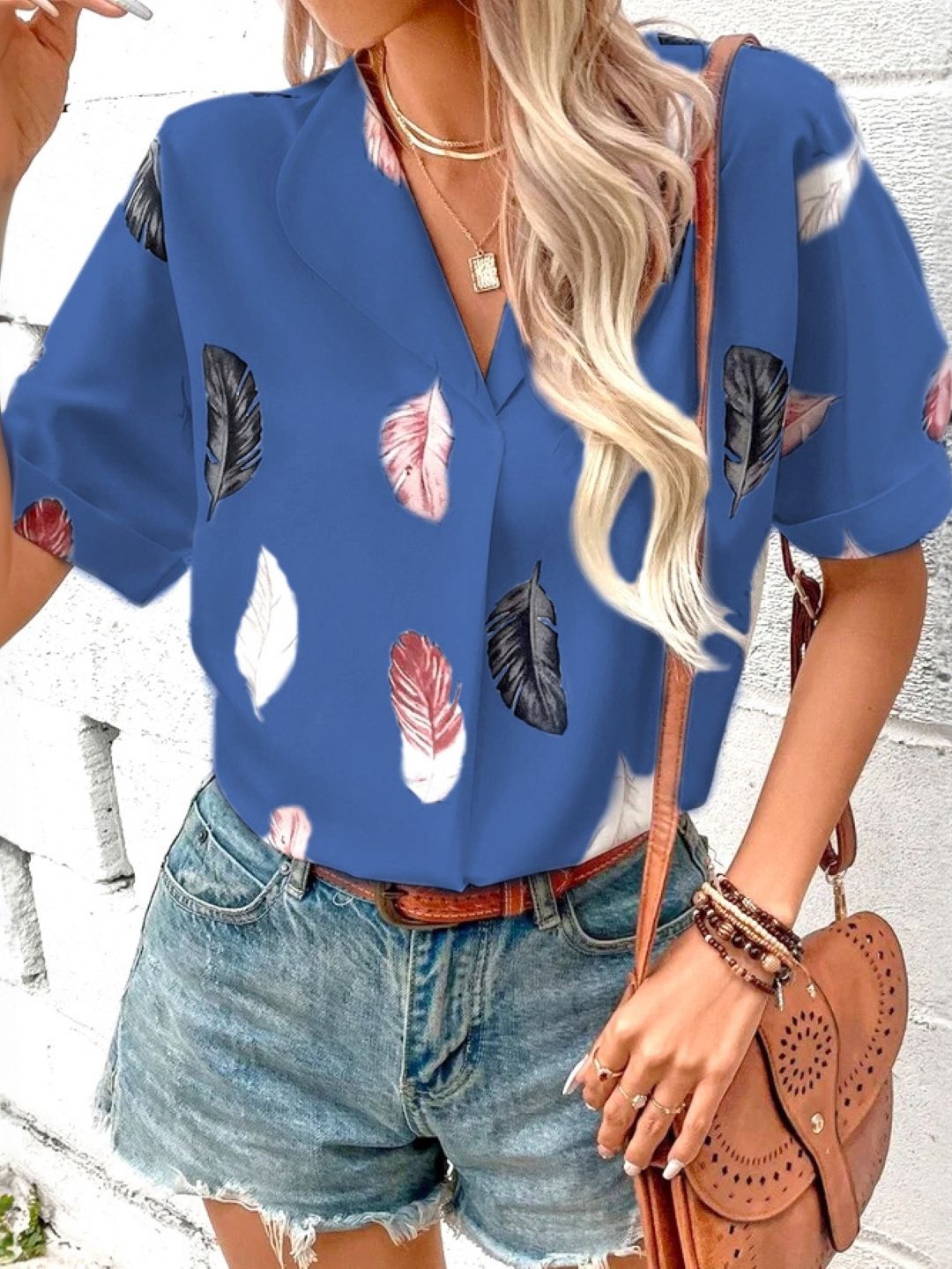 

StyleCast Conversational Printed Shirt Style Top, Blue
