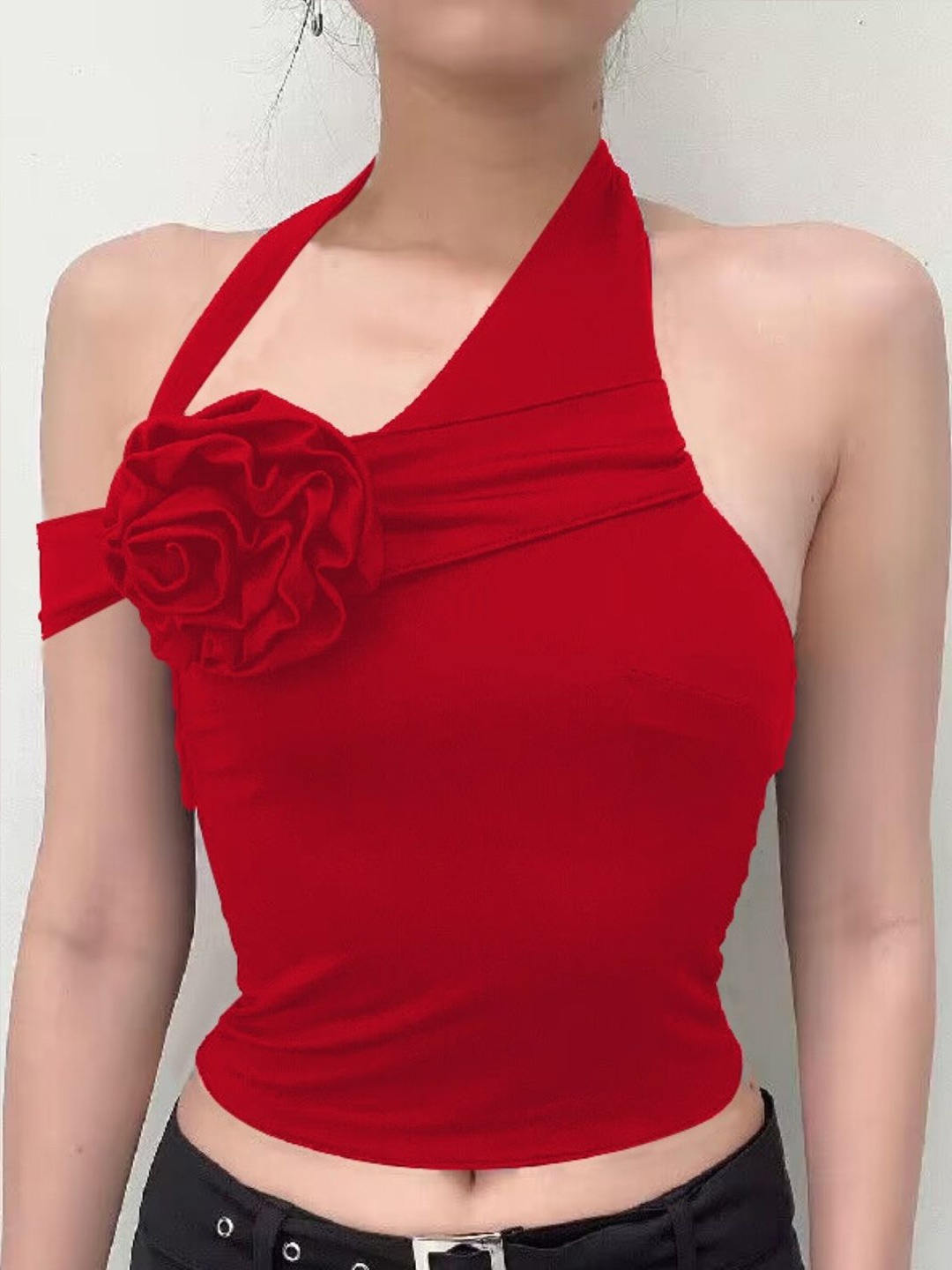 

StyleCast Applique Halter Neck Crop Top, Red