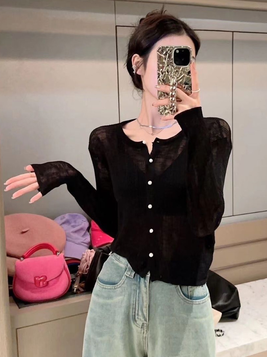 

StyleCast Round Neck Solid Shirt Style Top, Black