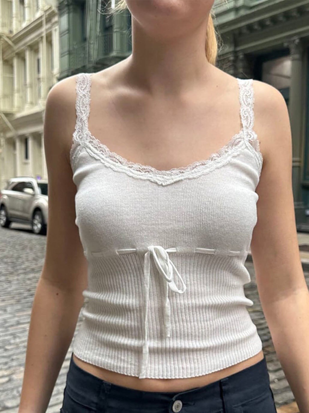 

StyleCast White Self Design Tank Crop Top