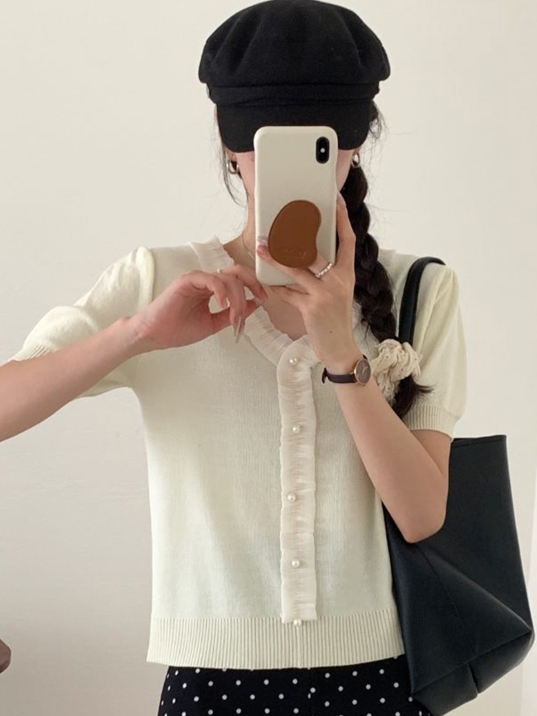 

StyleCast Off White V-Neck Puff Sleeves Embellished Regular Top
