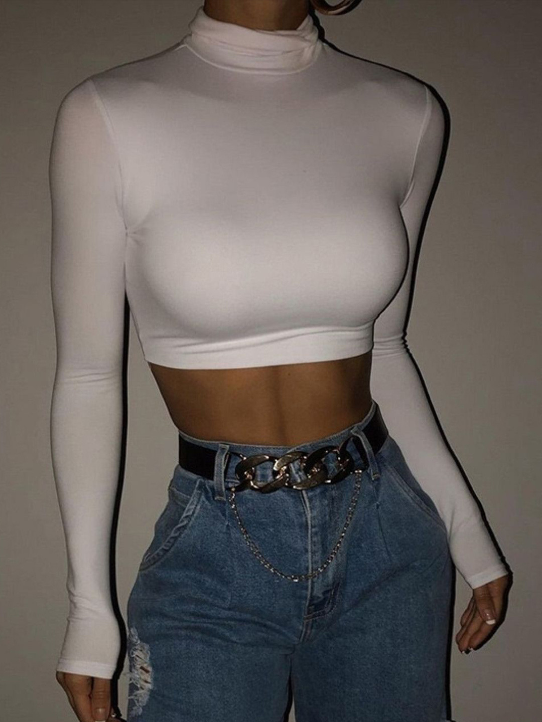 

StyleCast White High Neck Crop Top