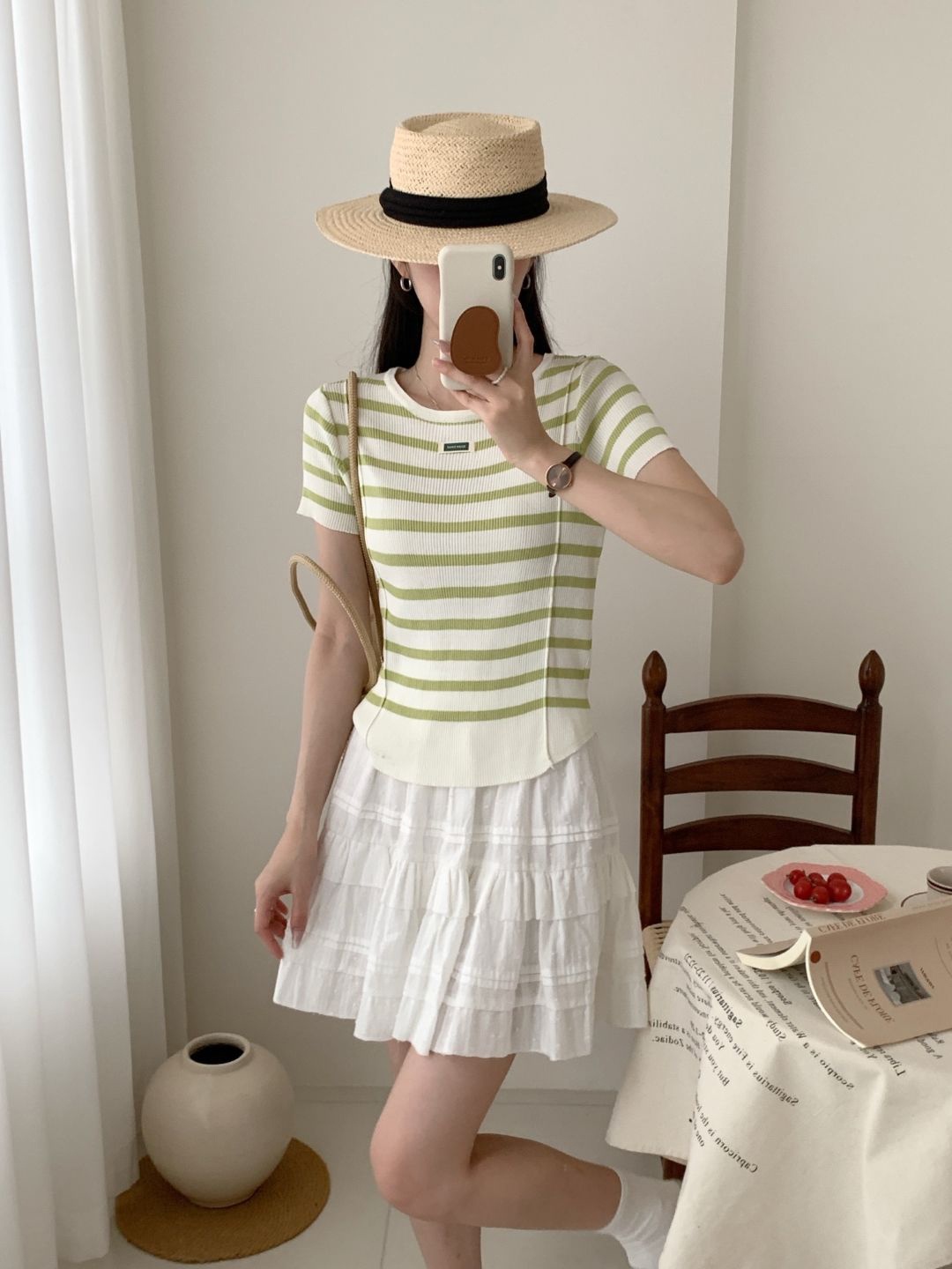

StyleCast Striped Round Neck Top, Green