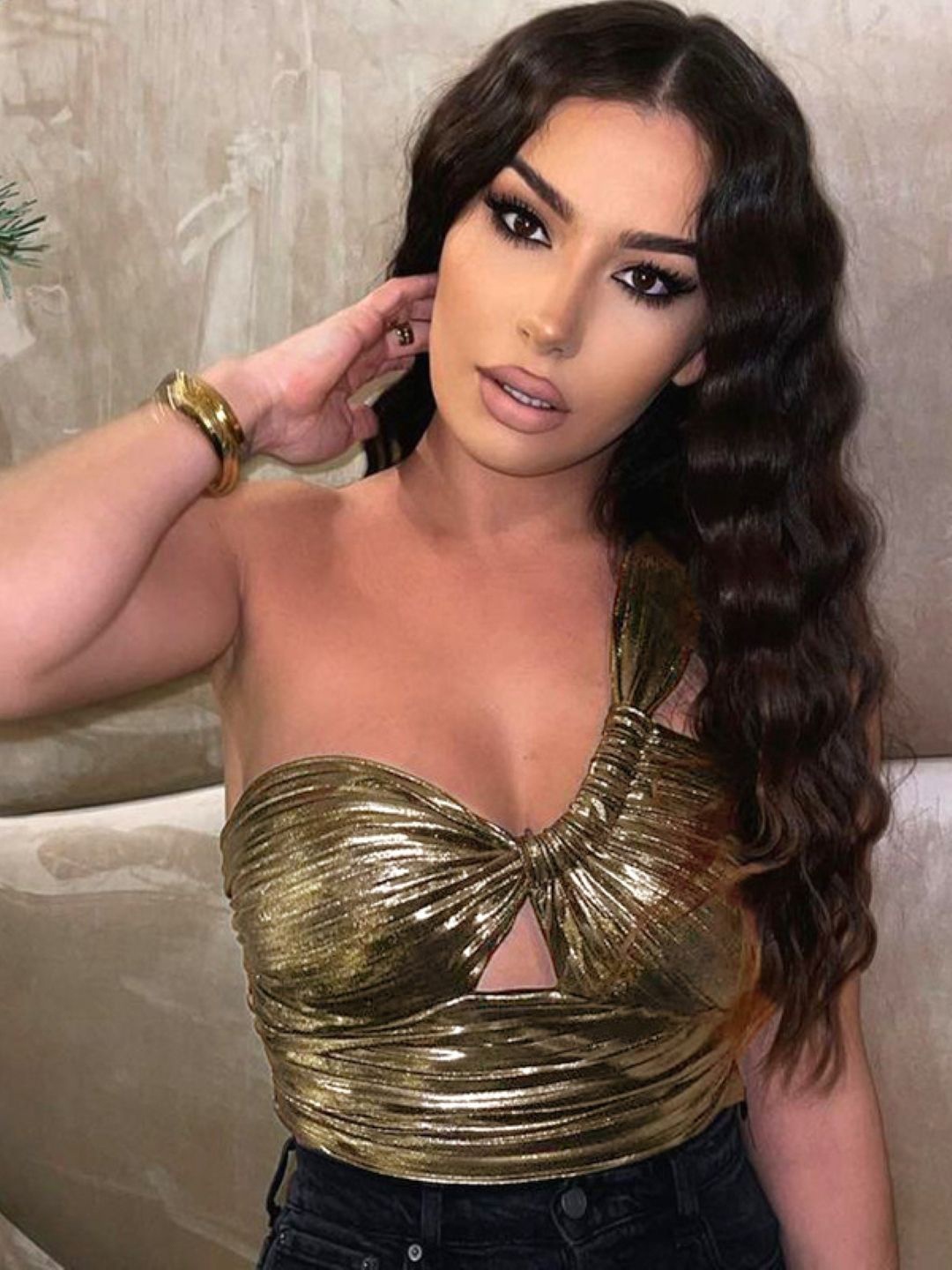 

StyleCast One Shoulder Ruched Crop Top, Gold