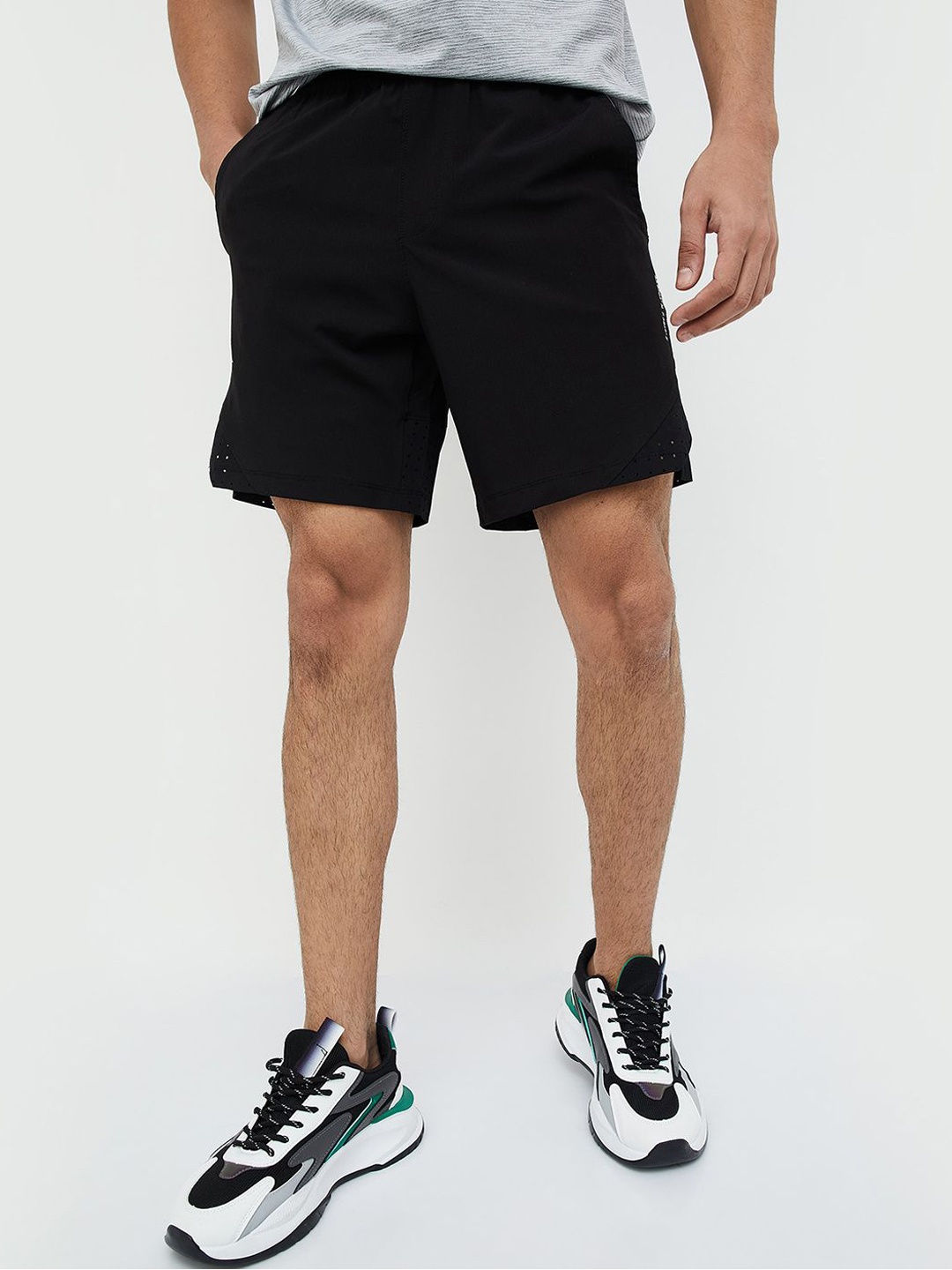 

Kappa Men Mid-Rise Above Knee Outdoor Sports Shorts, Black