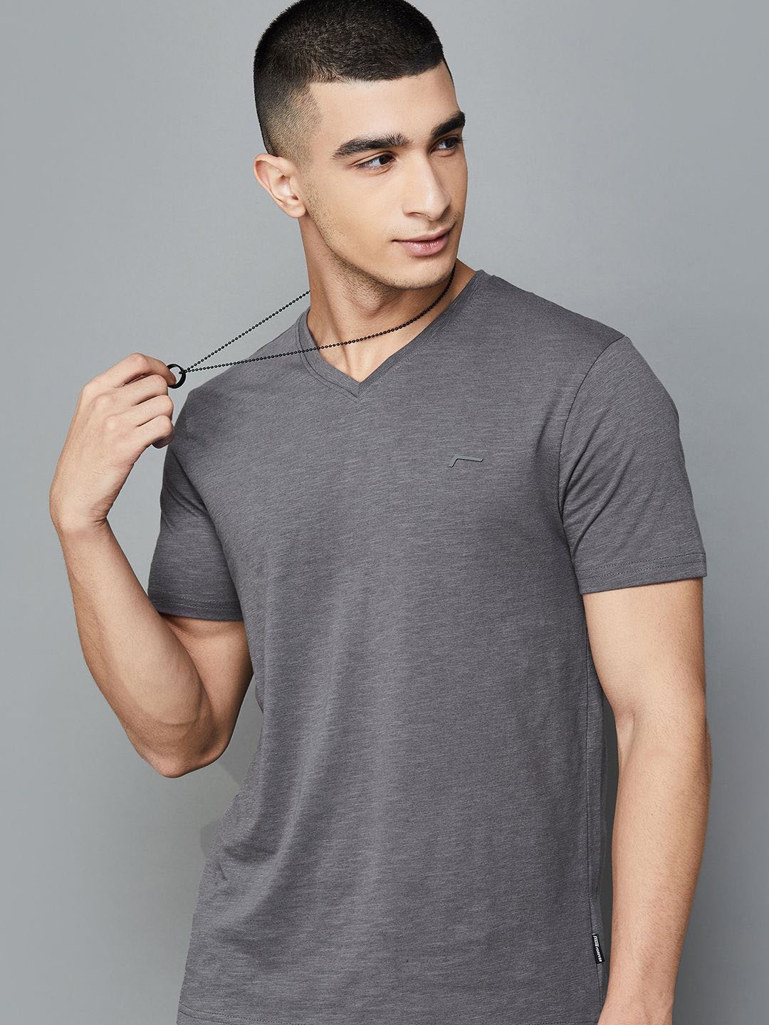 

Fame Forever by Lifestyle V-Neck Cotton T-shirt, Grey