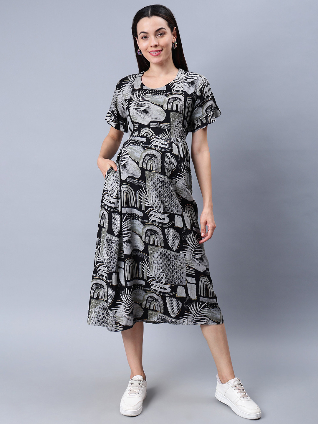 

NIGHTSPREE Floral Printed Maternity Fit & Flare Midi Dress, Black