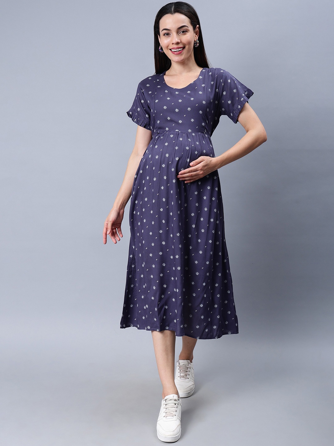 

NIGHTSPREE Floral Printed Maternity Fit & Flare Midi Dress, Grey