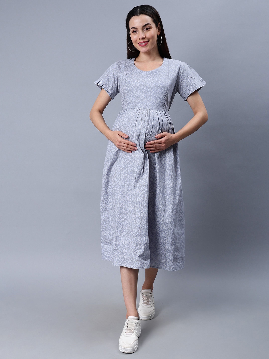 

NIGHTSPREE Striped Maternity Empire Midi Dress, Blue