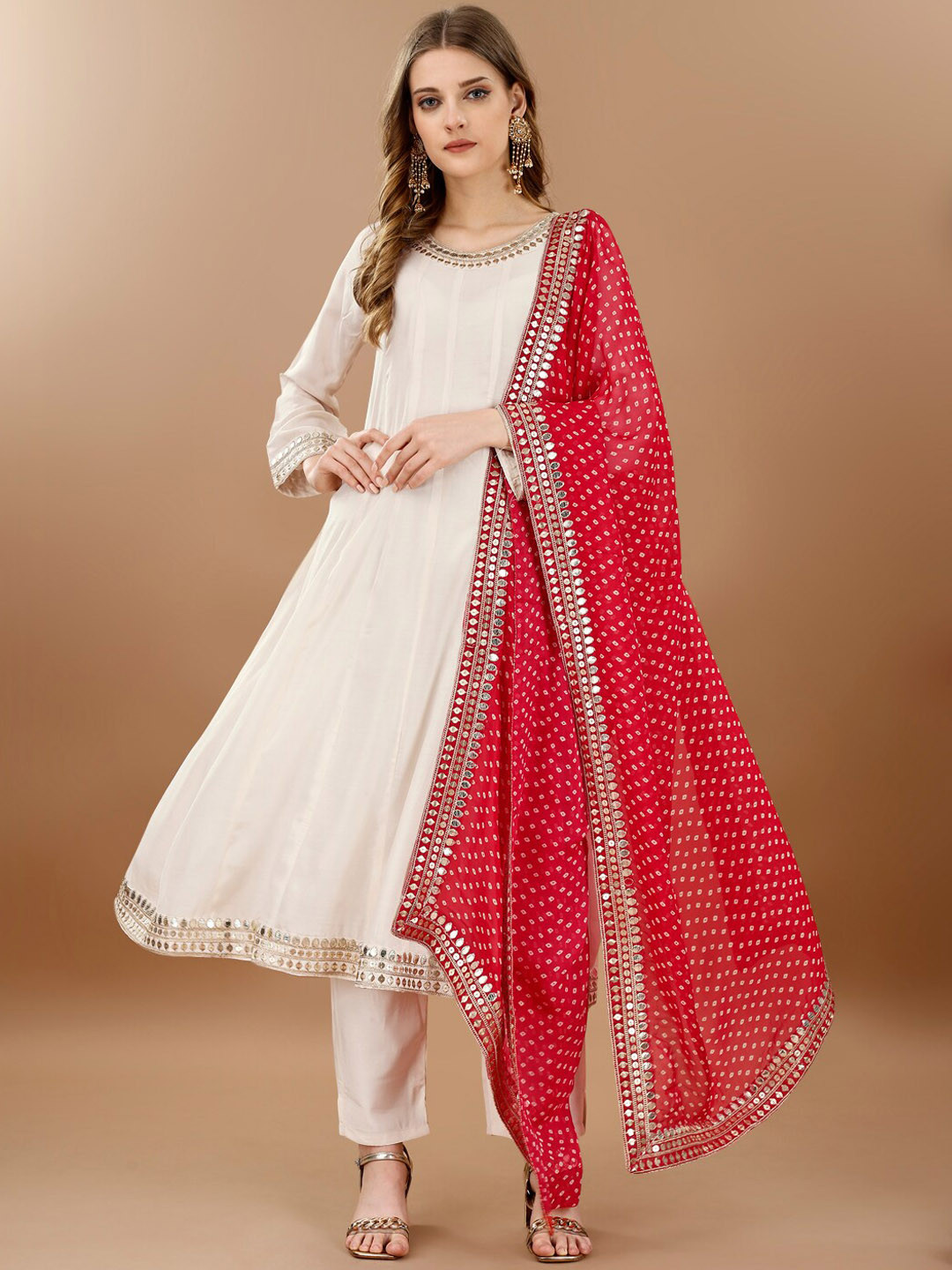 

SAPTRANGI Embroidered Regular Mirror Work Pure Silk Kurta with Pyjamas & Dupatta, White