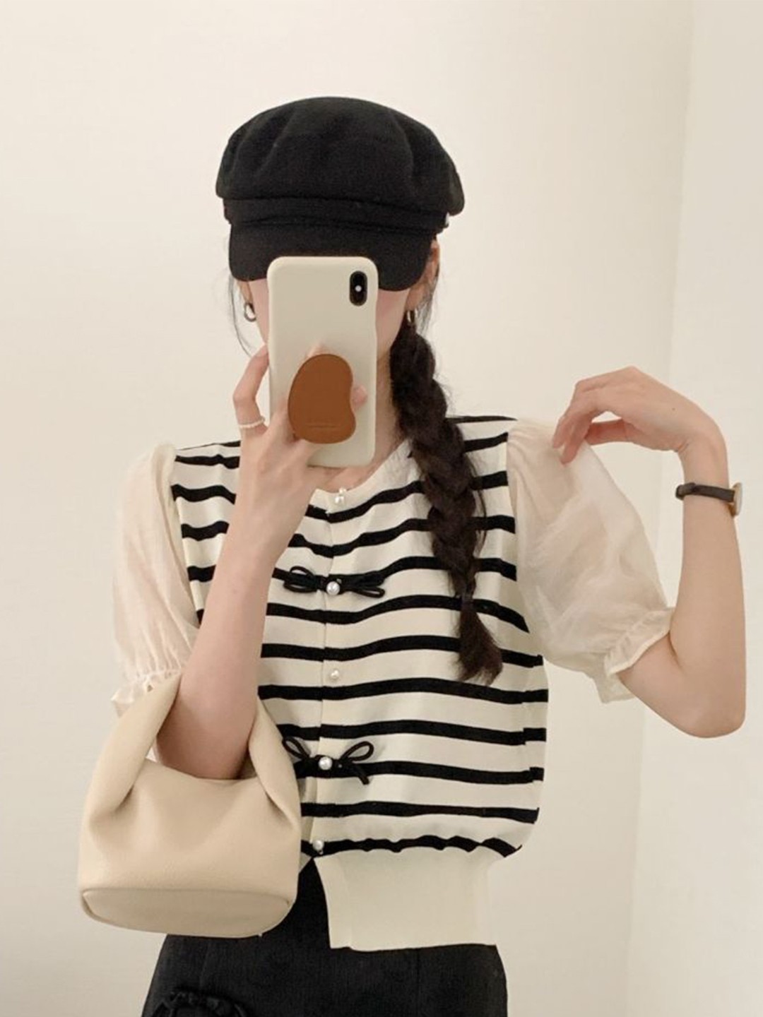 

StyleCast Women Striped Round Neck Top, Cream