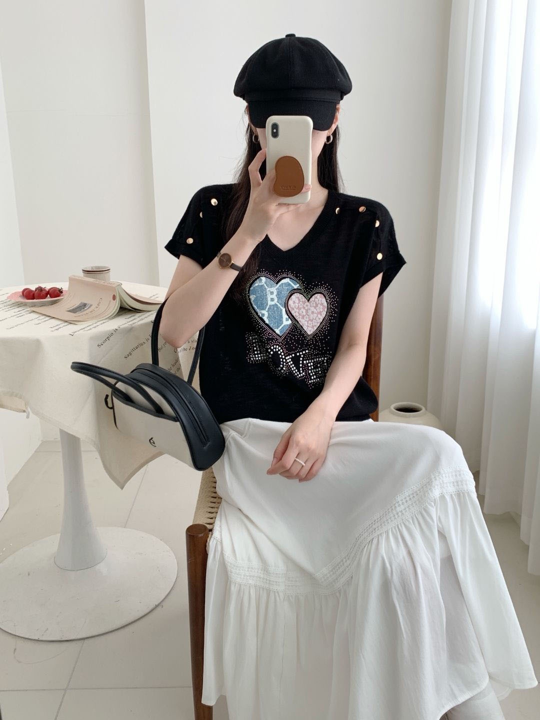 

StyleCast Black Typography Printed Extended Sleeves Top