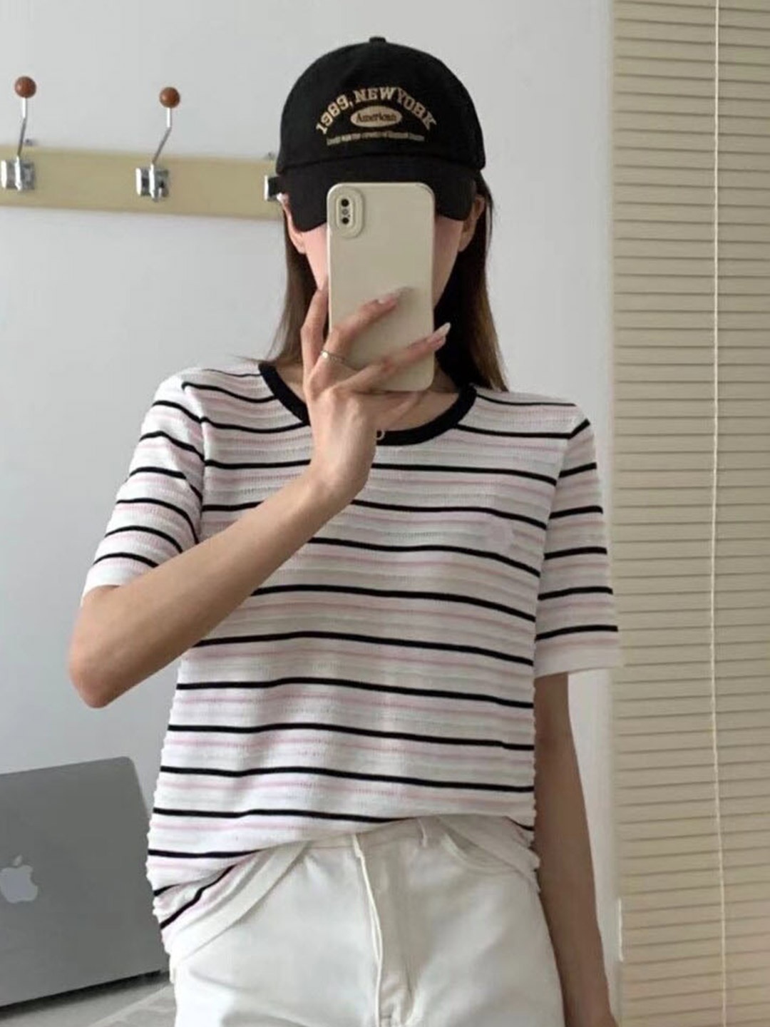 

StyleCast Pink Horizontal Striped Boxy Top, White