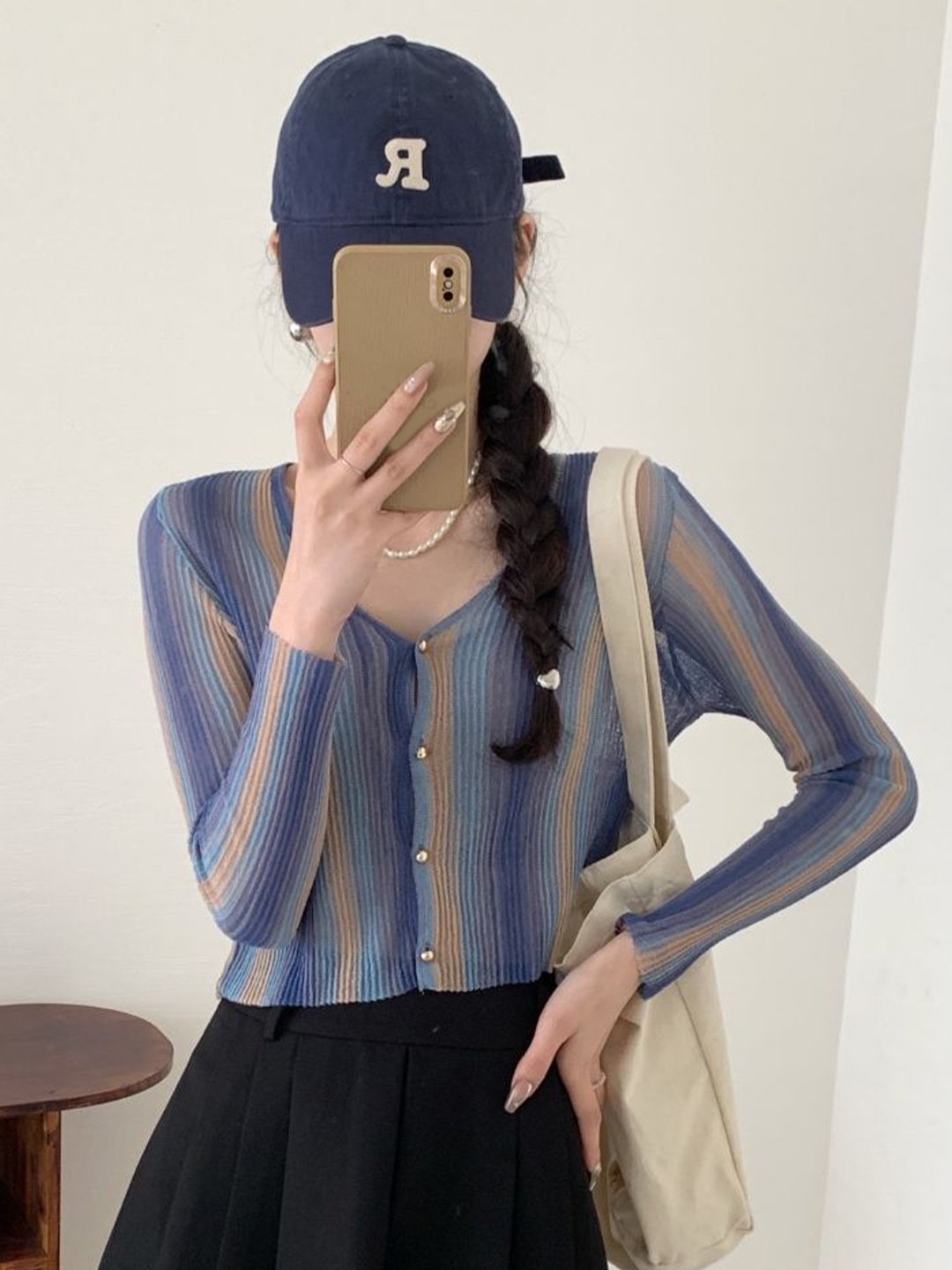

StyleCast Blue Vertical Striped V-Neck Top